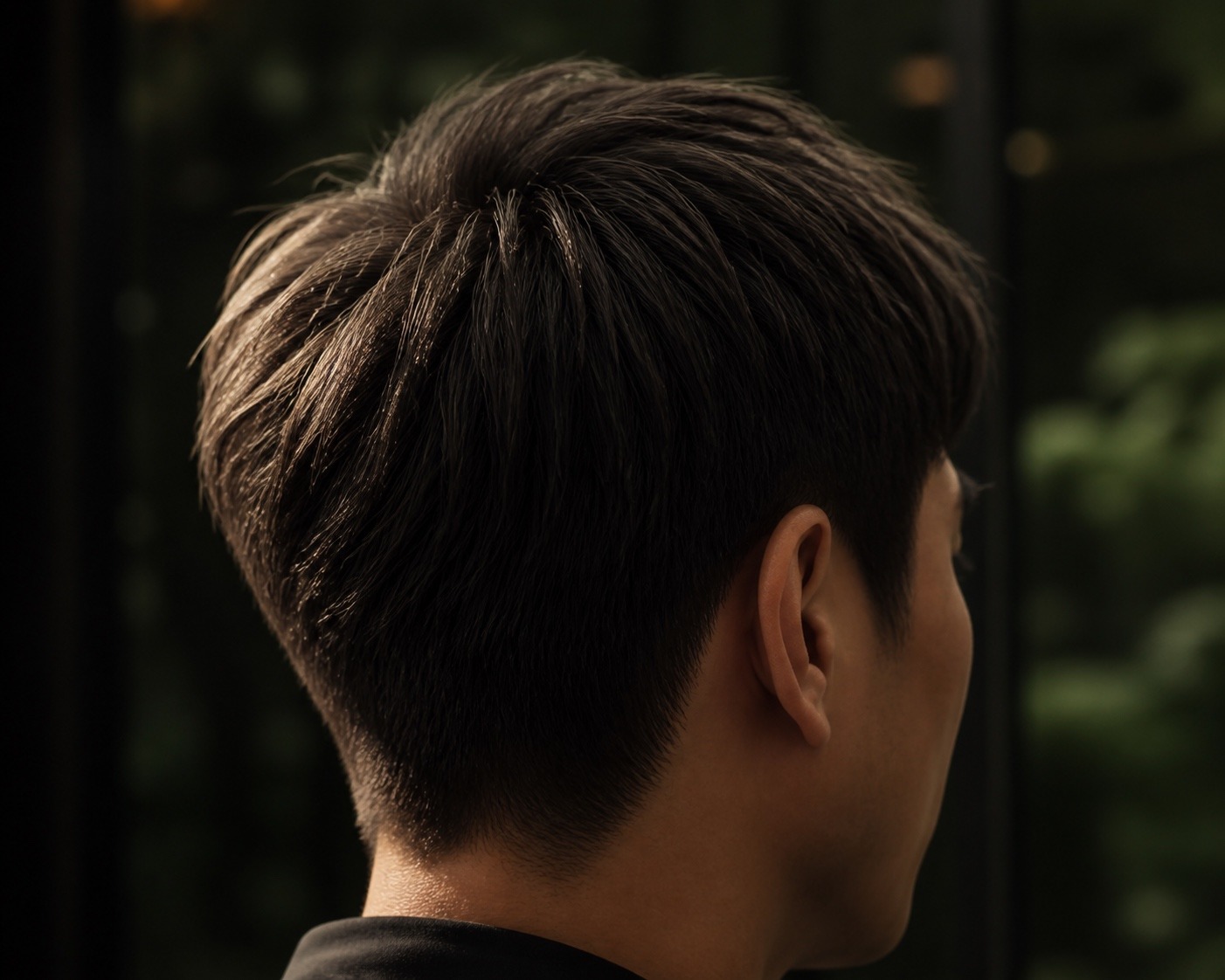 An Asian man with a subtle dark ash brown hair colour, coloured at MANE Hair Experience, Far East Plaza Singapore